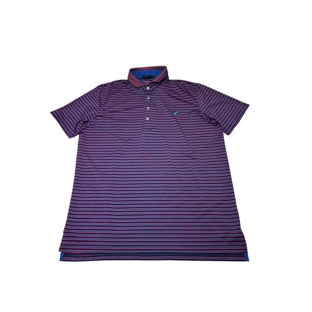 Greyson Mens Striped Performance Golf Polo Shirt Navy Pink Teal Size Large 8054